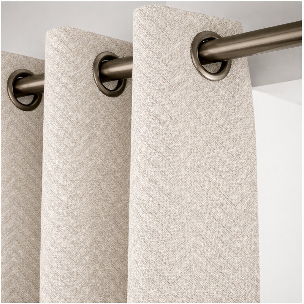 Rideau jacquard détail tissu et anneaux